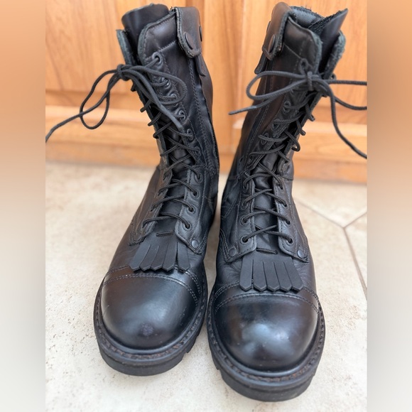 Rocky Black Leather 10” Paraboot Combat Moto Military Jumper Kiltie Boots, 7.5 - Picture 5 of 13